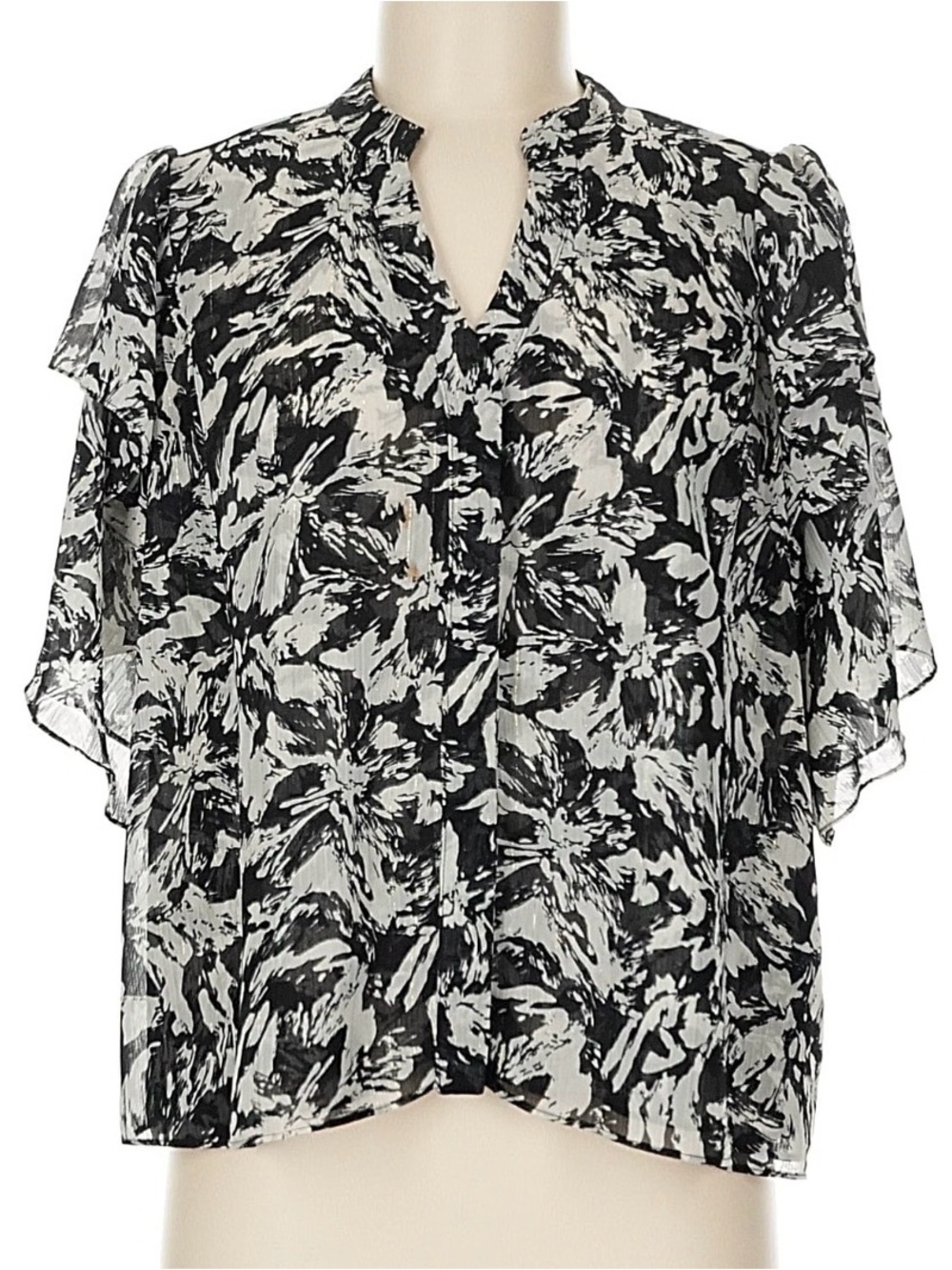 Misa Los Angeles Black & White Short Sleeve Top Blouse Sz M